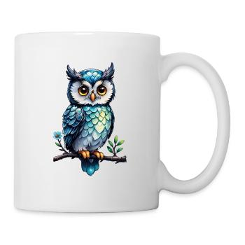 Eule auf einem blühenden Ast 1 - Tasse - Weiß - Rechts