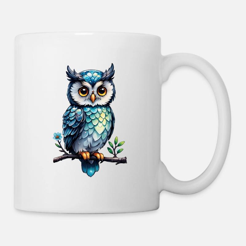 Hibou sur une branche fleurie 1 - Mug blanc - blanc