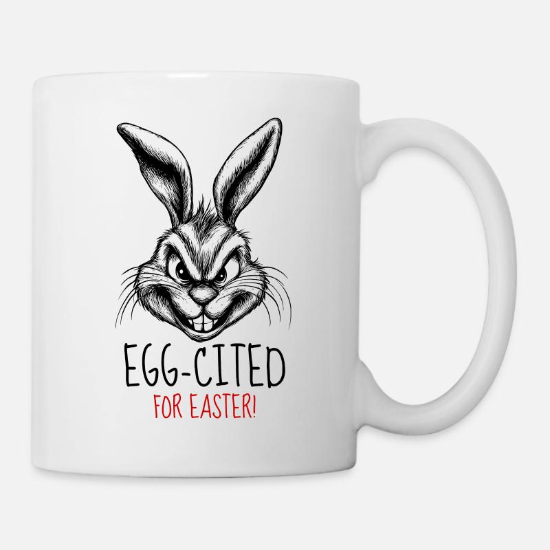 düsterer Hase - „Egg-cited for Easter!“ - Tasse - Weiß