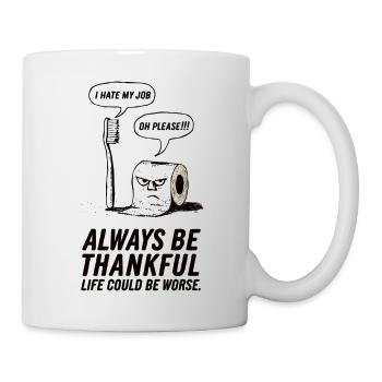 Lustiges Zahnbürste-Klopapier Shirt - Tasse - Weiß - Rechts