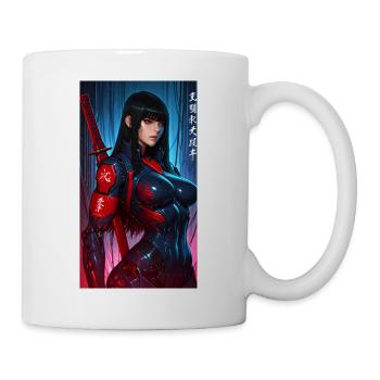 3D Sci-Fi Cyberpunk-Samurai-Kriegerin mit Katana - Tasse - Weiß - Rechts