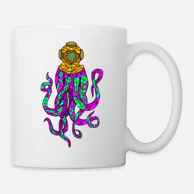 Futuristic Stained Glass Octopus Design - Mug - white
