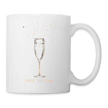 Sektglas mit Sternen und Neujahrsgruß. - Tasse - Weiß - Rechts