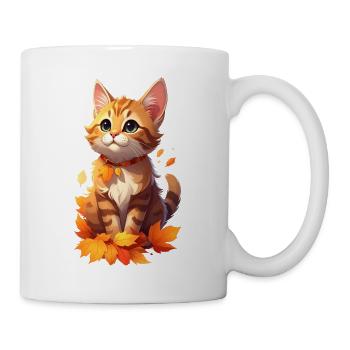 Katze im Herbst - Tasse - Weiß - Rechts