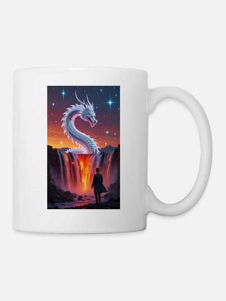 Feuriger Drachenschweif über Wasserfall - Tasse - Weiß