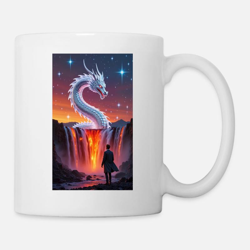 Queue de dragon ardente au-dessus d’une cascade - Mug blanc - blanc