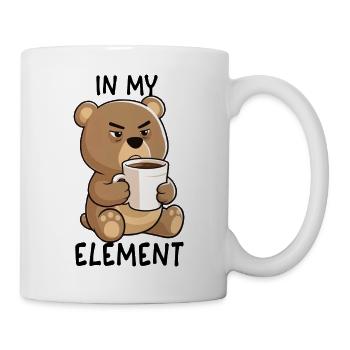 Grimmiger Teddy mit Kaffeetasse – Cartoon - Tasse - Weiß - Rechts