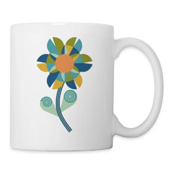 Grafisches Blumenmuster in warmen Farben - Tasse - Weiß - Rechts