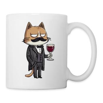 Mafia Cat with Wine | Funny Cartoon Illustration - Tasse - Weiß - Rechts