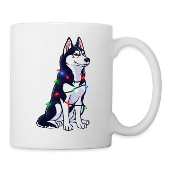 Husky Mit Weihnachtslichtern - Tasse - Weiß - Rechts
