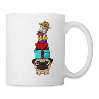 Lustiger Mops Weihnachten Kopfbalance Cartoon Hund - Tasse - Weiß - Rechts