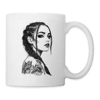 Elegant Line Art Woman - Floral Tattoo Style - Mug - white - Right