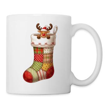 Süßes Cartoon-Rentier in Weihnachtssocke - Tasse - Weiß - Rechts