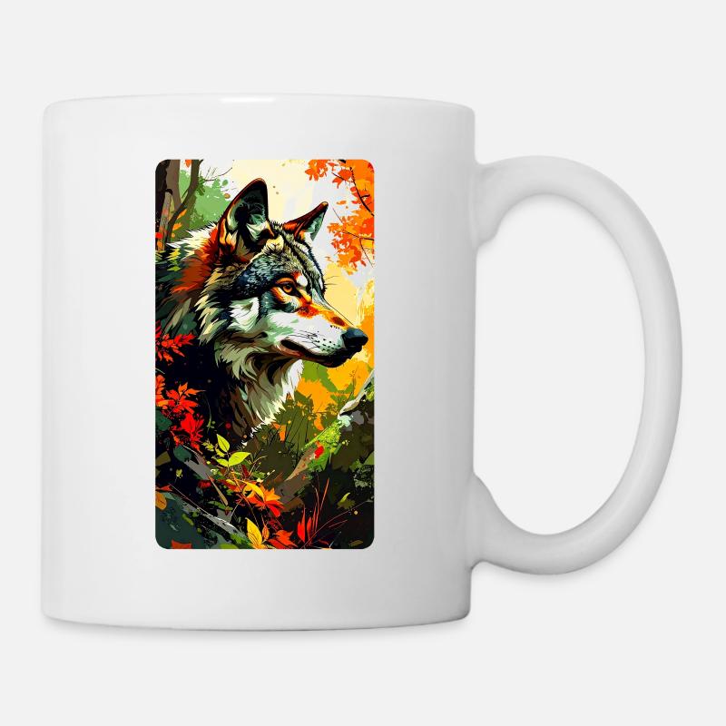 Loup en automne (vue à droite) - Mug blanc - blanc