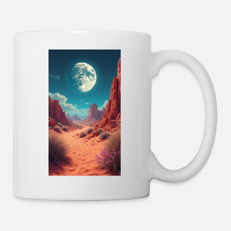 Mond über roter Wüstenpfad - Tasse - Weiß