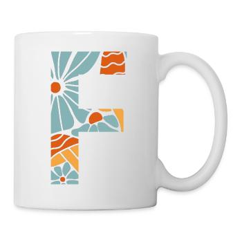 Buchstabe f groovige Blumen Geschenkidee - Tasse - Weiß - Rechts