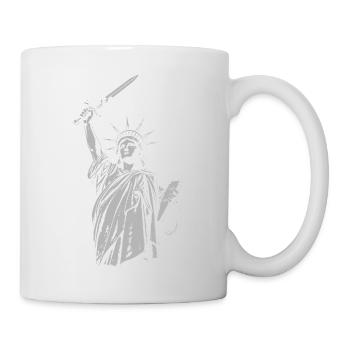 Sic Semper Tyrannis, Freiheitsstatue mit Schwert - Tasse - Weiß - Rechts