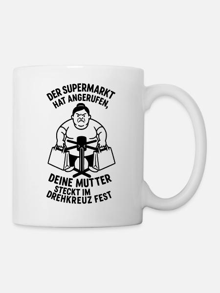 drehkreuz deine mutter supermarkt witz - Tasse - Weiß