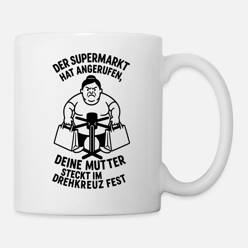 drehkreuz deine mutter supermarkt witz - Tasse - Weiß