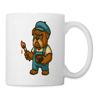 Maler Bulldoggen-Maskottchen mit Farbeimer - Tasse - Weiß - Rechts