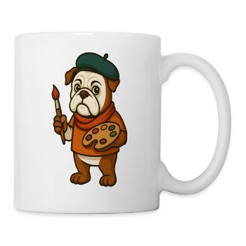 Künstler-Bulldoggen-Maskottchen mit Farbpalette - Tasse - Weiß - Rechts