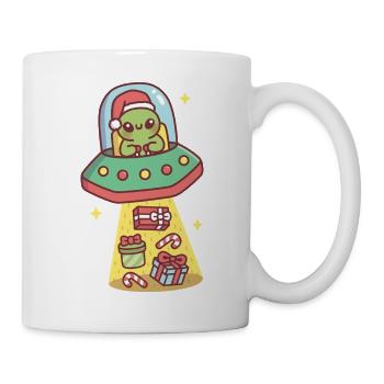Funny Alien In UFO Abducts Christmas Presents - Mug - white - Right
