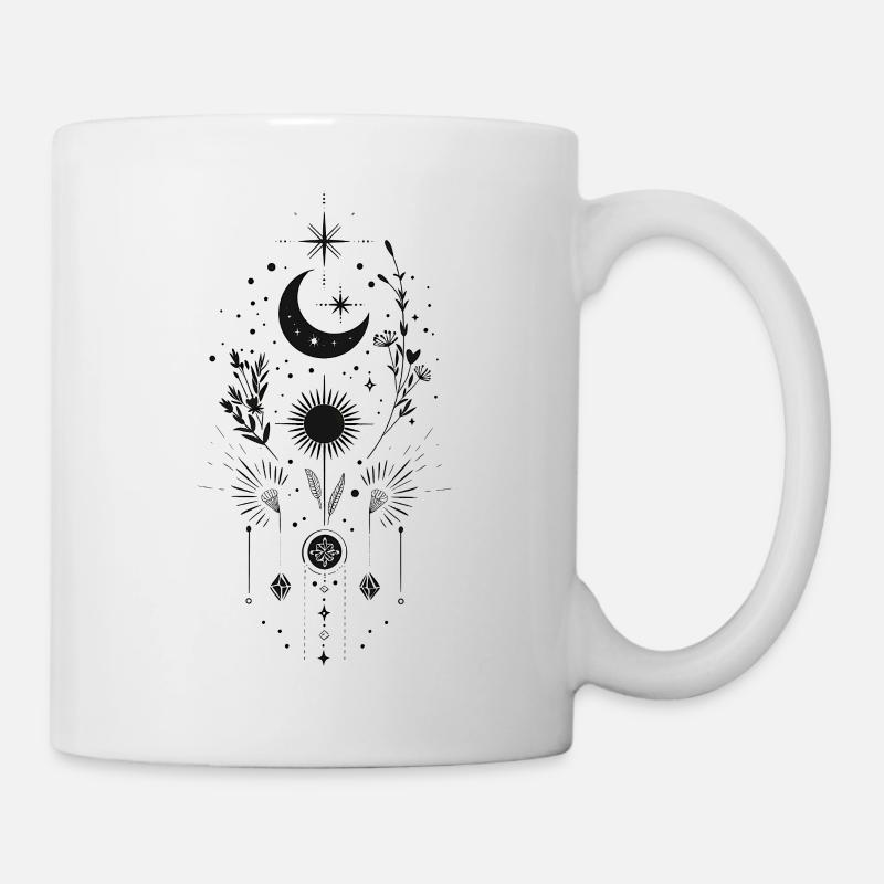 Boho Mond & Sonne – Mystisches Line-Art Design  - Tasse - Weiß