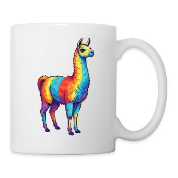 Bunte Lama-Regenbogen-Pop-Art-Aquarell - Tasse - Weiß - Rechts
