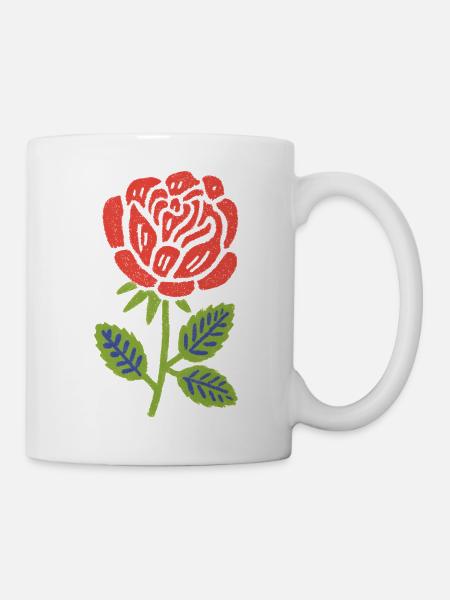Rote Rose Grafik mit Blättern - Tasse - Weiß