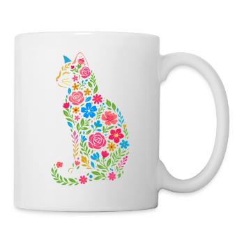 Katze Blumen - Tasse - Weiß - Rechts