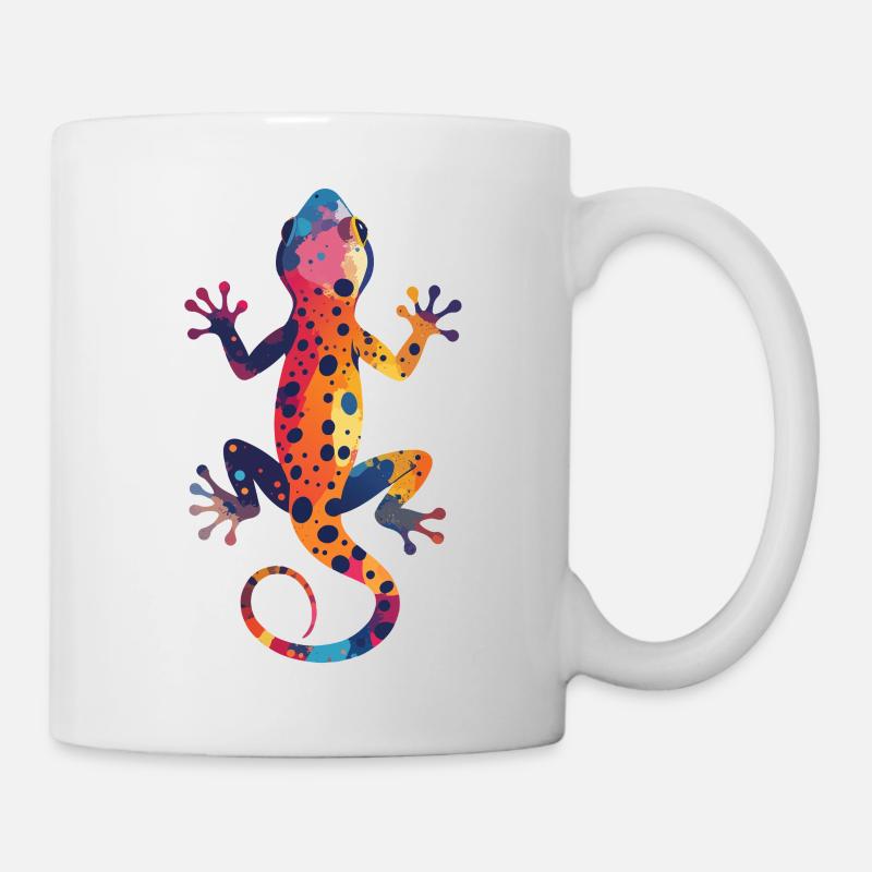 Gecko Farbenspiel Spritzer bunte Eidechse Kunst - Tasse - Weiß