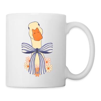 Oie pastel avec nœud et fleurs - Mug blanc - blanc - Droite