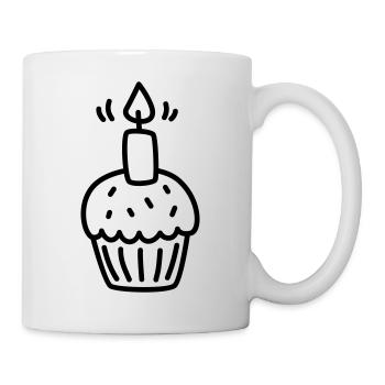 Muffin avec une bougie pour un anniversaire - Mug blanc - blanc - Droite