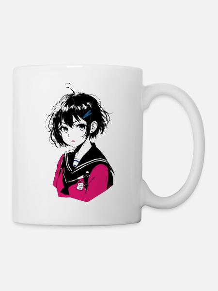 Manga Girl Pink Sailor Uniform - Mug - white