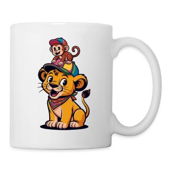 Cute Lion and Monkey – Best Friends Cartoon Style - Mug - white - Right