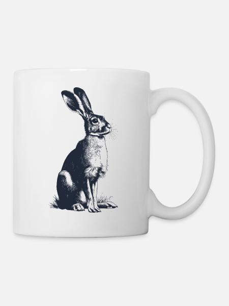 Vintage Hase | Detailreiche Gravur Waldtier Motiv - Tasse - Weiß