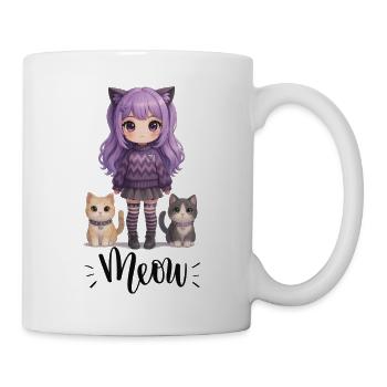 Kawaii Meow Girl avec des chats - Mug blanc - blanc - Droite