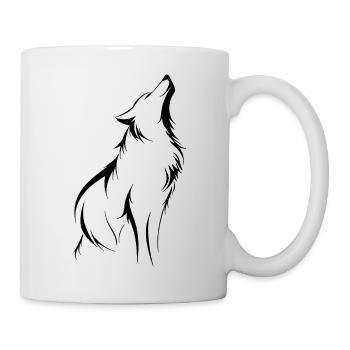 Wolf-Silhouette, Stärke und Kraft, Konturen - Tasse - Weiß - Rechts