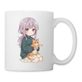 Anime Mädchen Katze Japan Kawaii Katzenliebhaber - Tasse - Weiß - Rechts
