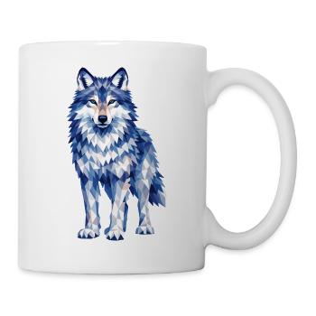 Motif moderne de loup polygonal dans des tons de bleu - Mug blanc - blanc - Droite