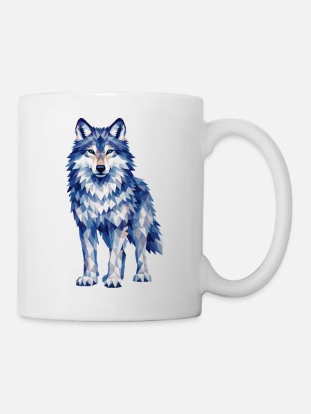 Modernes Polygon-Wolf-Design in Blautönen  - Tasse - Weiß