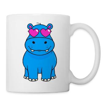 Blaues retro Nilpferd mit rosa Brille - Tasse - Weiß - Rechts