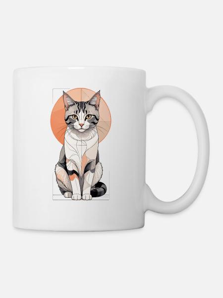 Geometrische Katzenpose im Orbit - Tasse - Weiß