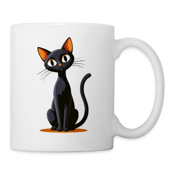 Schwarzer Cartoonkater mit Orangeohren - Tasse - Weiß - Rechts