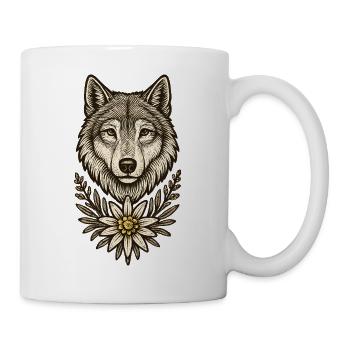 Tête de loup avec edelweiss - Mug blanc - blanc - Droite