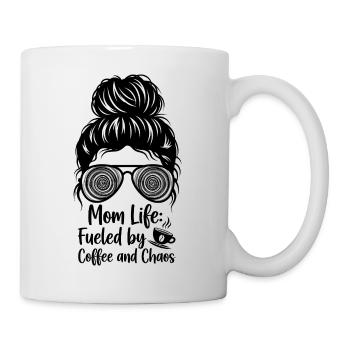 Mutterleben: Angetrieben Durch Kaffee Und Chaos - Tasse - Weiß - Rechts