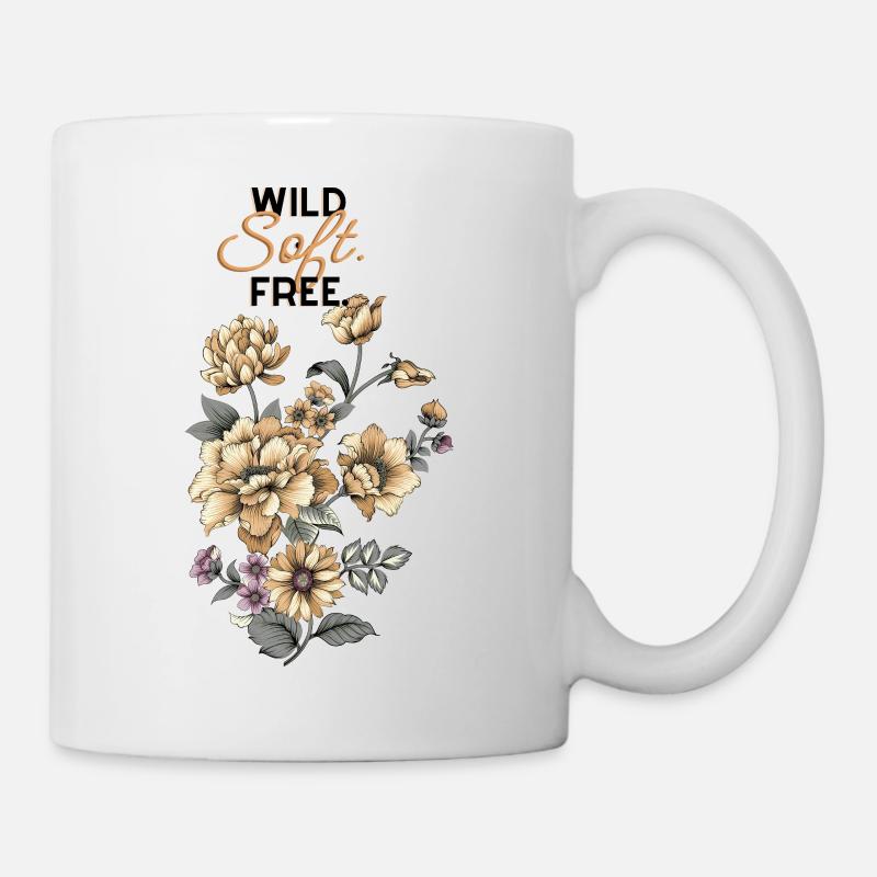 Motif floral « Wild.Soft.Free » - Mug blanc - blanc