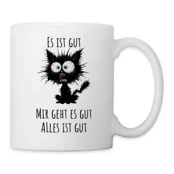 Tired Cat With Huge Eyes Funny Shirt - Mug - white - Right