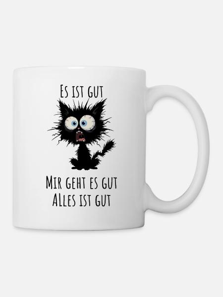 Müde Katze Mit Riesenaugen Funny Shirt - Tasse - Weiß