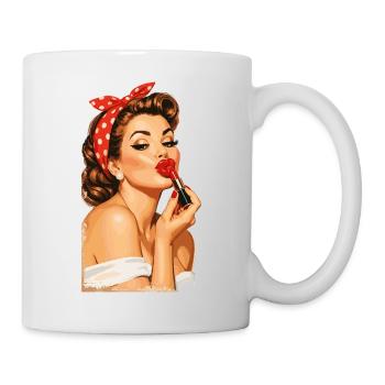 Pin-Up Girl Retro Vintage Style: Roter Kussmund - Tasse - Weiß - Rechts